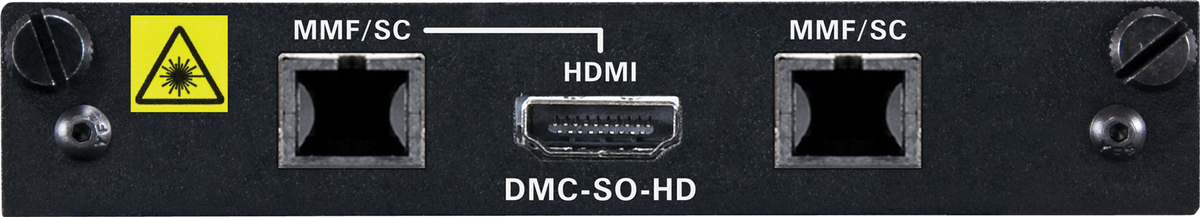 Crestron DMC-SO-HD output card faceplate with two fiber outputs and HDMI port