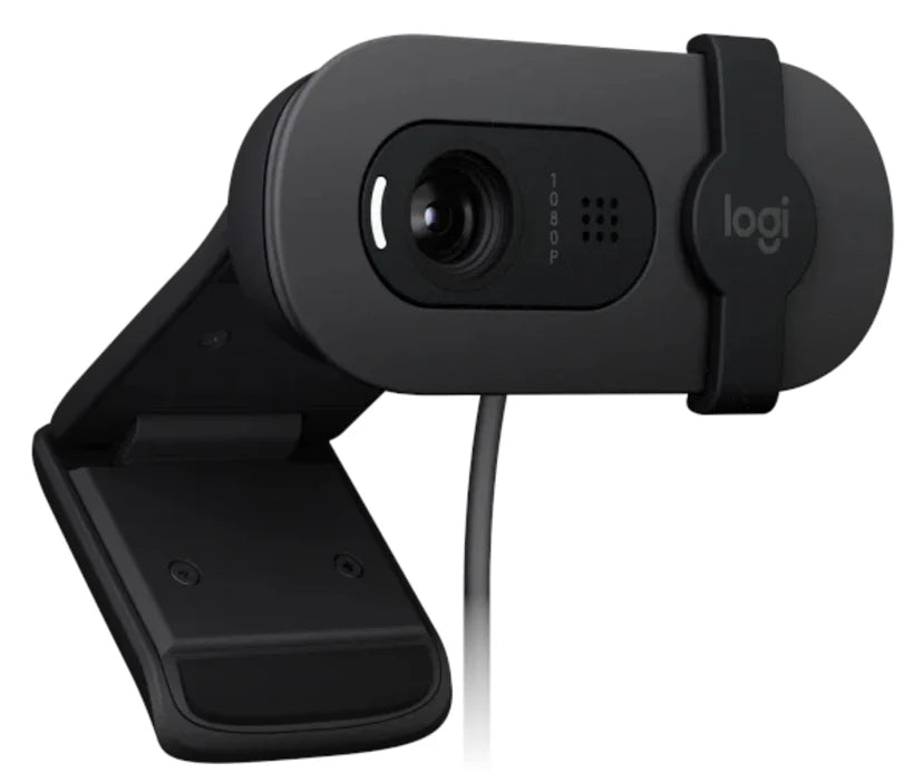 Logitech Brio 105 Full HD Webcam: Compact Webcam with Privacy Shutter - angled view