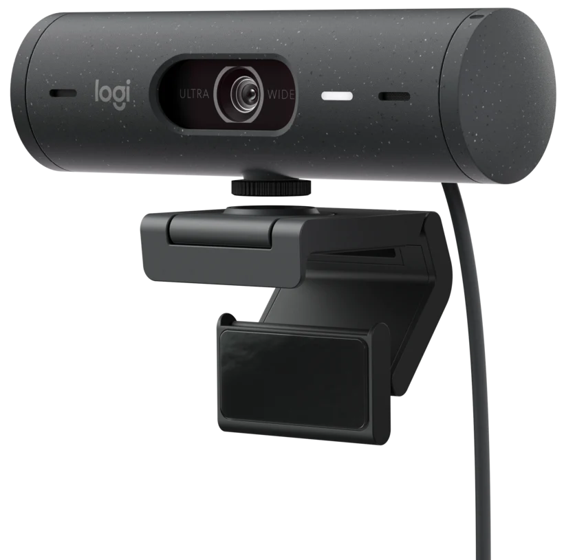 Logitech Brio 505: Full HD Webcam with AI Auto Framing and RightLight 4 - angled view