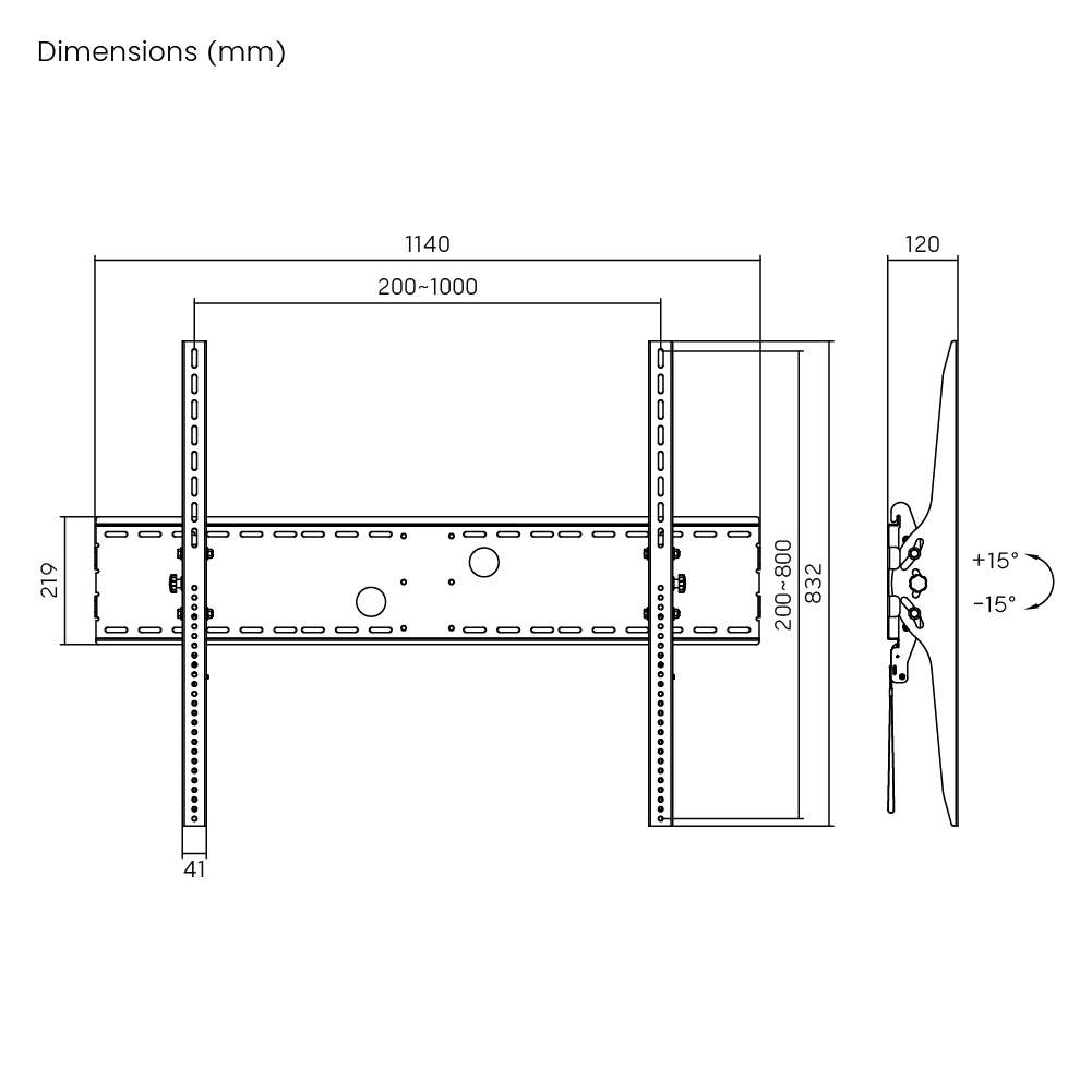 Dimension drawing of the Lumi LP37-810T tilt TV wall mount showing overall size and mounting dimensions
