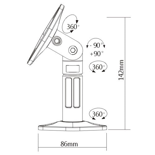 Dimension drawing of the Lumi SB-20 speaker wall mount showing overall size and mounting dimensions