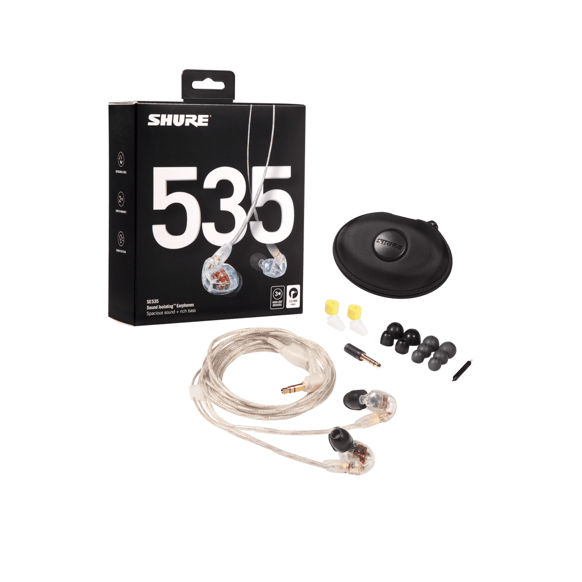 Shure SE535-CL Professional Sound Isolating Earphones, Clear - front view