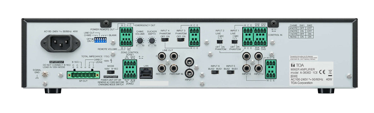 TOA A-3648D digital mixer amplifier - rear view