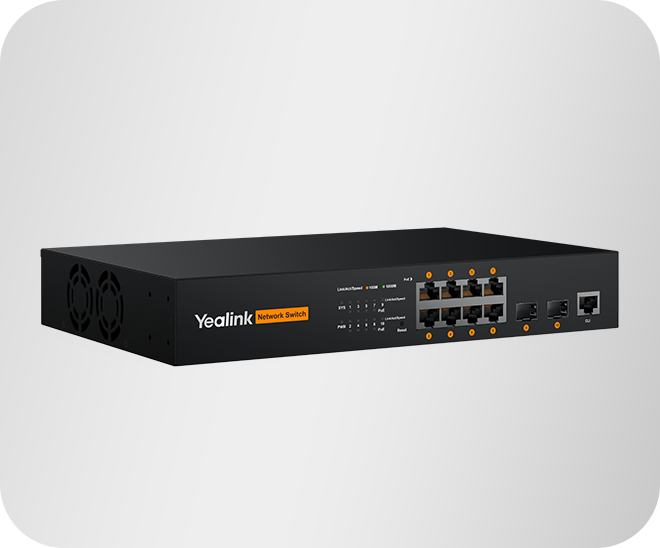 Yealink RCH80 managed PoE+ AV switch - angled view