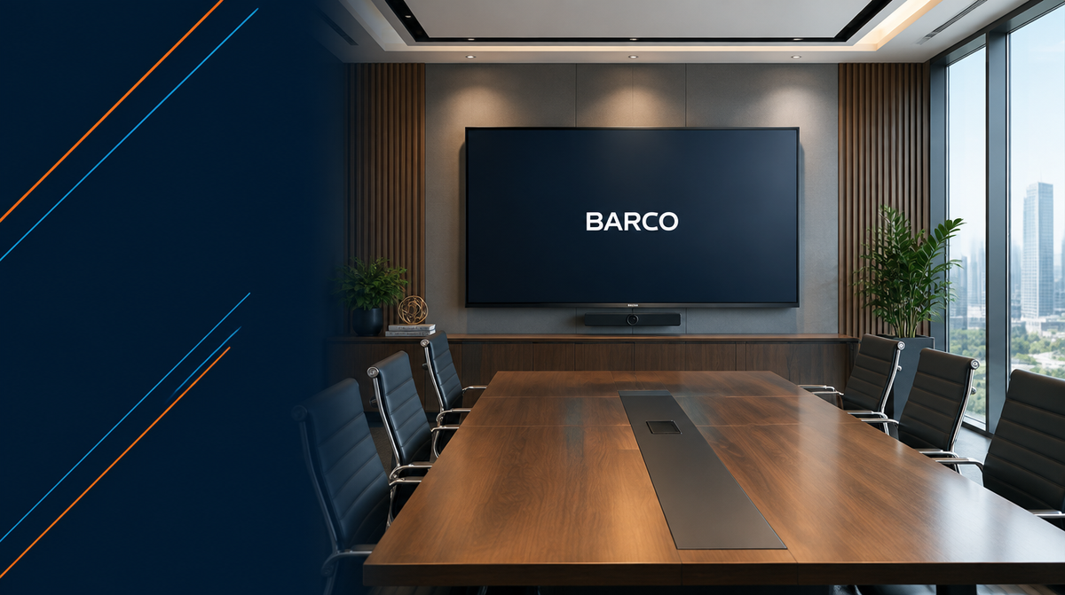Barco Products in India — hero banner featuring Barco branded display technology in a modern boardroom setting