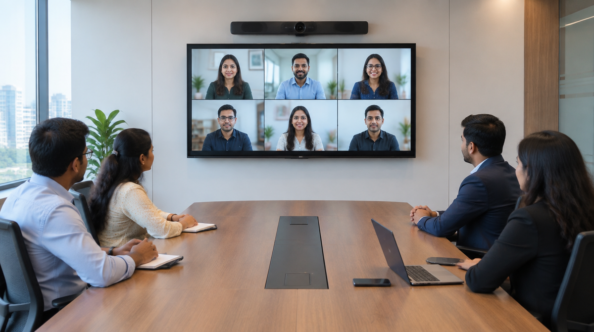 Cisco Webex video conferencing room system installed in a modern Indian corporate boardroom by Corporate AV