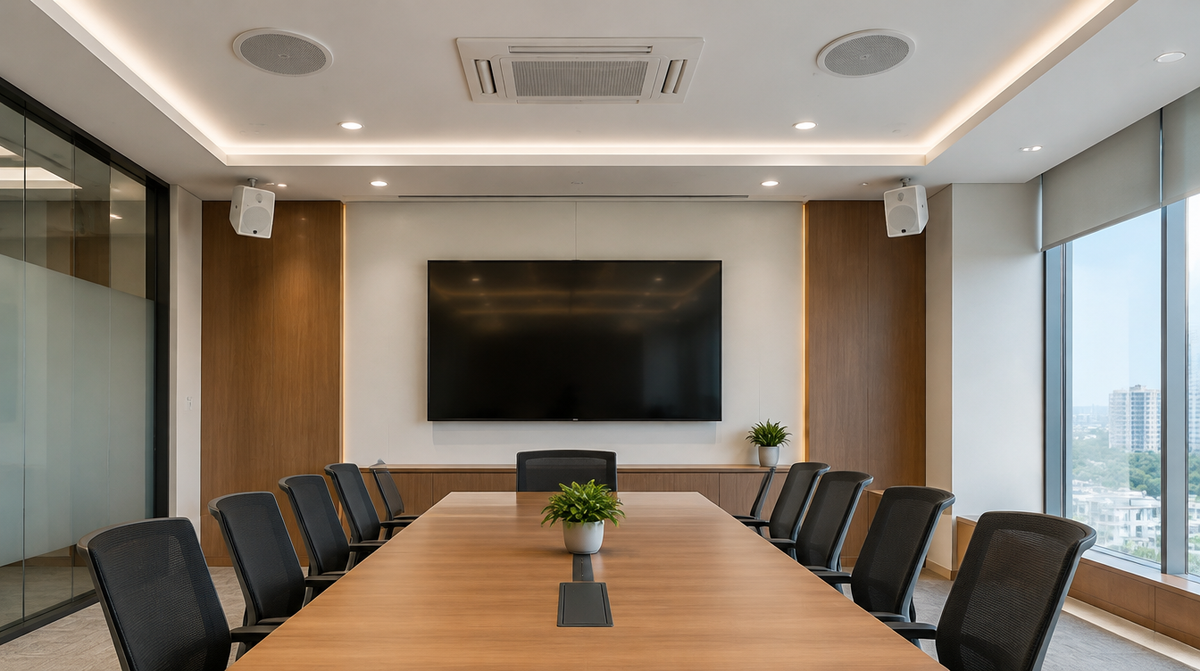 Electro-Voice loudspeakers installed in a modern Indian corporate conference room by Corporate AV