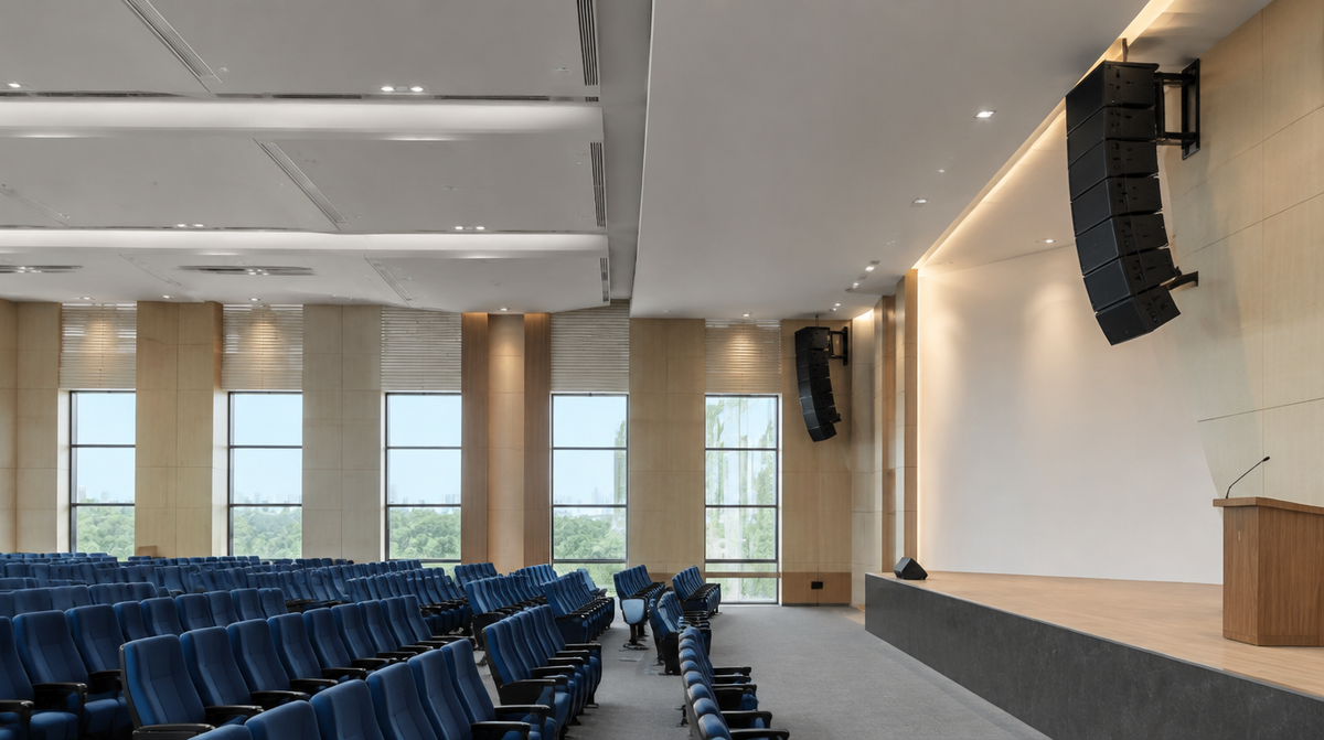 JBL professional loudspeakers installed in a modern Indian corporate auditorium by Corporate AV