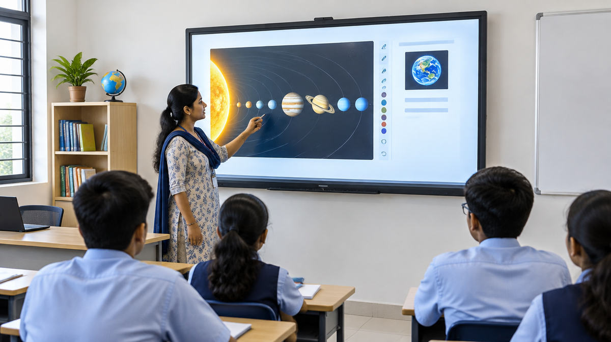 SMART Technologies interactive whiteboard installed in a modern Indian classroom by Corporate AV