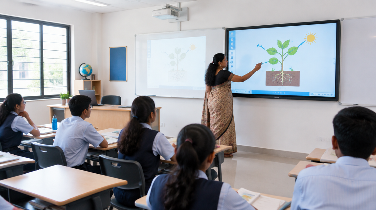 ViewSonic interactive flat panel display installed in a modern Indian classroom by Corporate AV