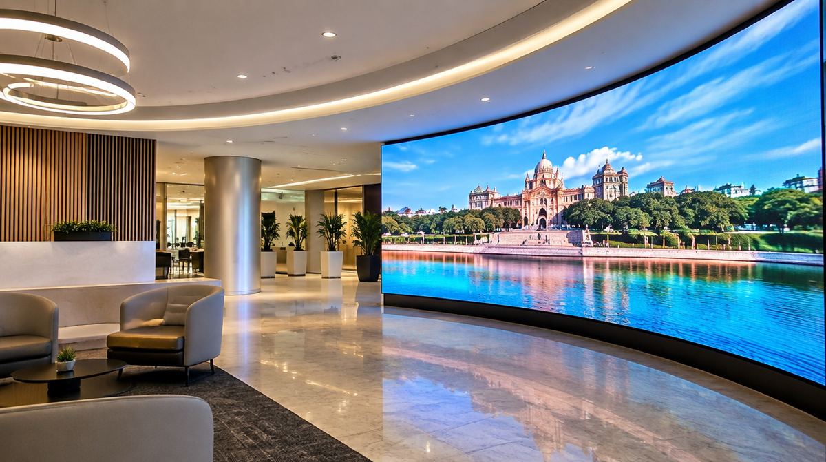 X-treme Media LED display installed in a modern Indian corporate space by Corporate AV