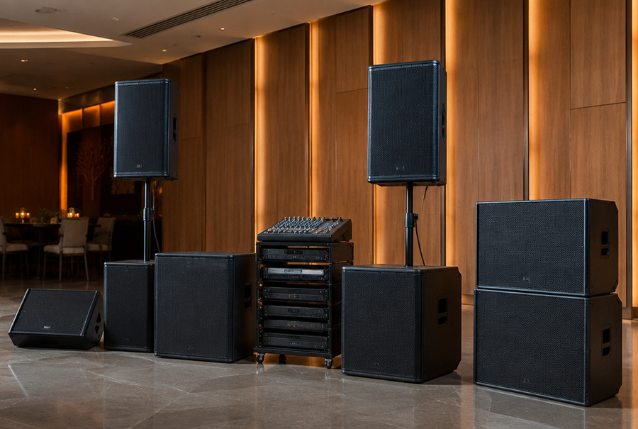 Range of professional audio system types in India from background music to conference room audio
