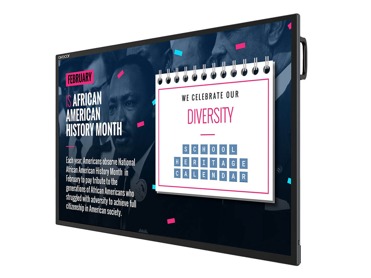 Avocor AVH-7520 75-inch 4K interactive display with PCAP touch - angled view