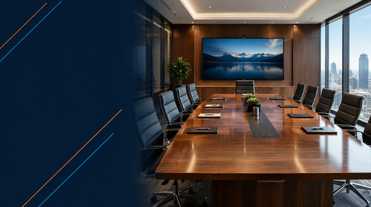 Executive Boardroom AV Solutions hero banner — Executive Boardroom for Corporate AV's professional AV integration services across India
