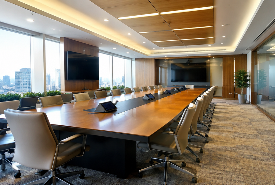 Range of boardroom configurations in India from director's rooms to large board chambers