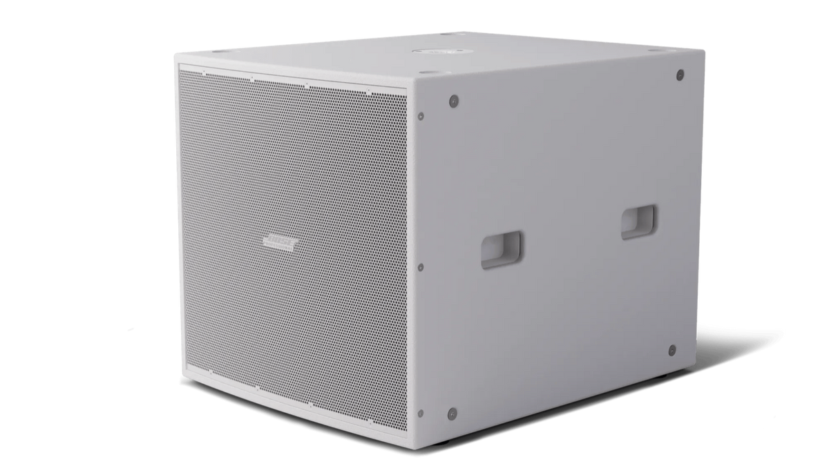 Bose ShowTime STS118E 18 inch passive subwoofer in white, angled left view, supplied in India