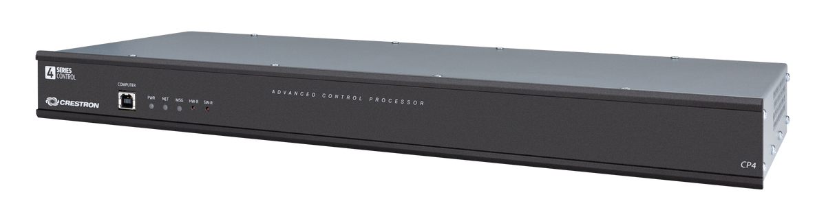 Crestron CP4 4-Series control system, front left angled view