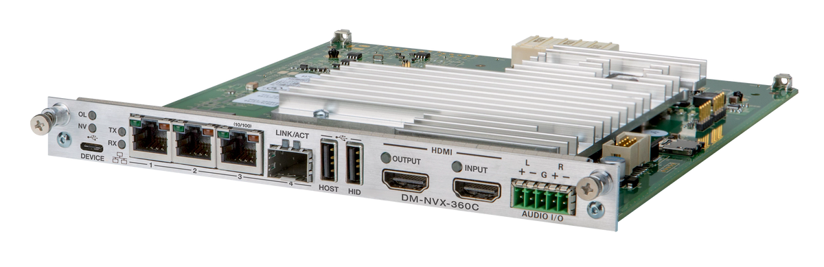 Crestron DM-NVX-360C network AV encoder/decoder card, front angle view