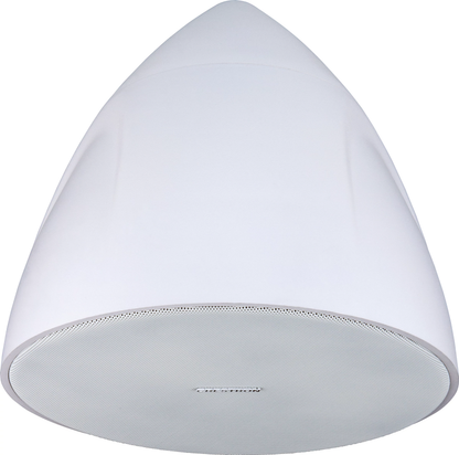 Crestron Saros PD6T-W-T-EACH white textured 6.5 inch pendant speaker, angled view