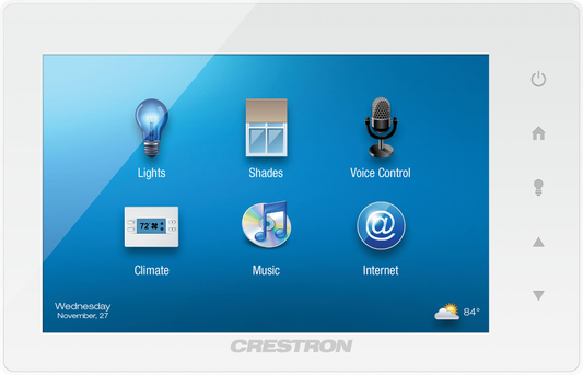 Crestron TSW-752-W-S 7 inch white touch screen, front view