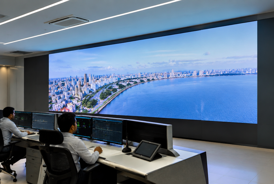 Fine-pitch LED display wall in India used for close-viewing applications in a control room