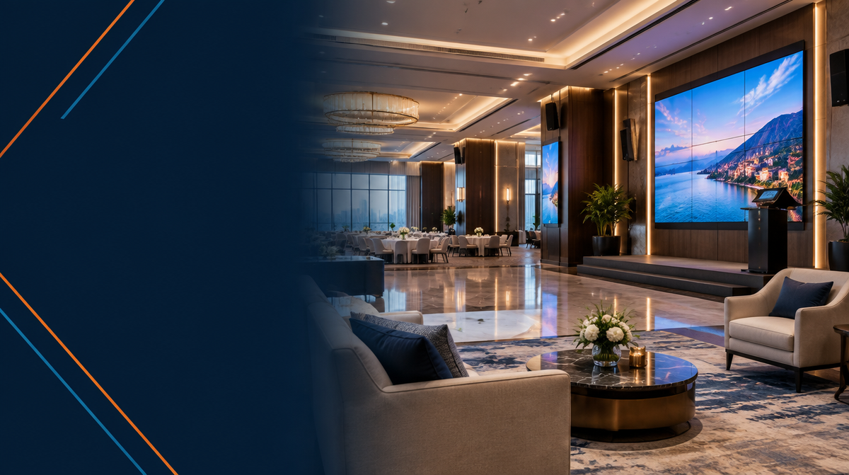 Hospitality AV Solutions in India hero banner — Hospitality AV for Corporate AV's professional AV integration services across India
