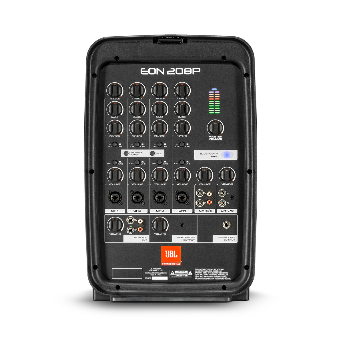JBL EON208P portable PA system with an 8-channel mixer - front view 2
