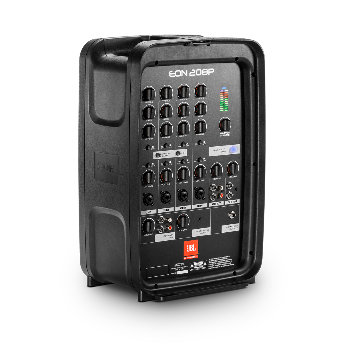 JBL EON208P portable PA system with an 8-channel mixer - angled view 2