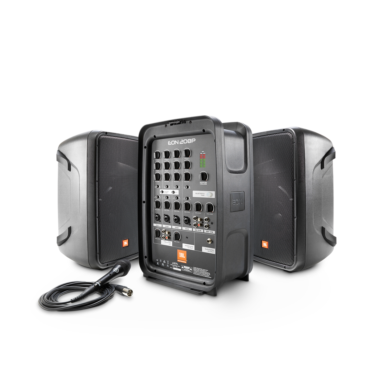 JBL EON208P portable PA system with an 8-channel mixer - front view