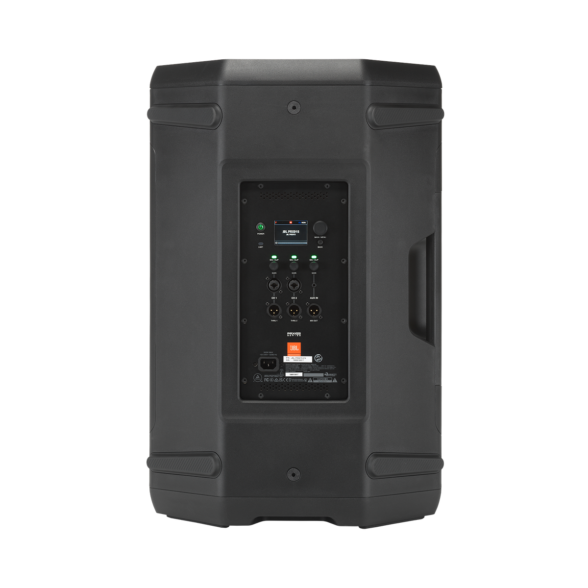JBL PRX915 powered two-way 15-inch PA loudspeaker - rear view