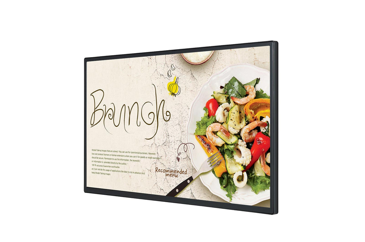 LG 32SM5J-B: 32 Inch Full HD Standard Signage Display with webOS 6.0 - front view with on-screen content (2 of 3)