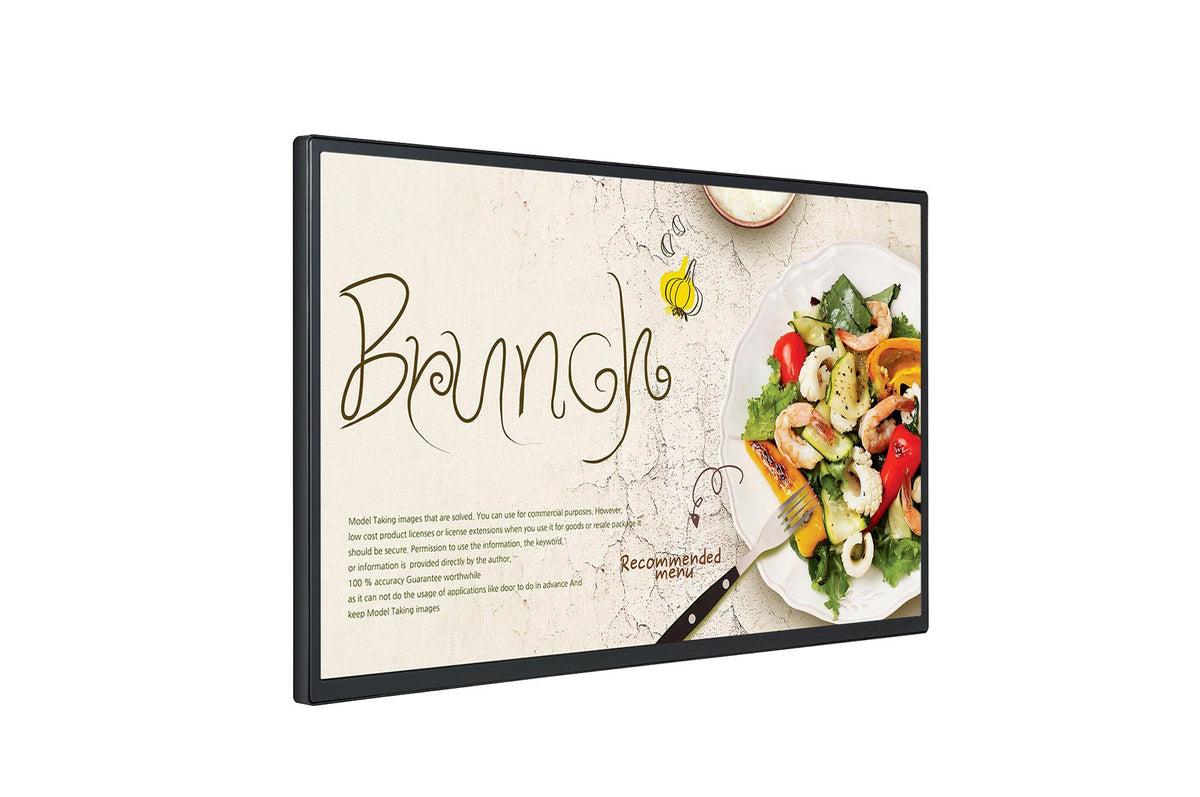 LG 32SM5J-B: 32 Inch Full HD Standard Signage Display with webOS 6.0 - front view with on-screen content (3 of 3)