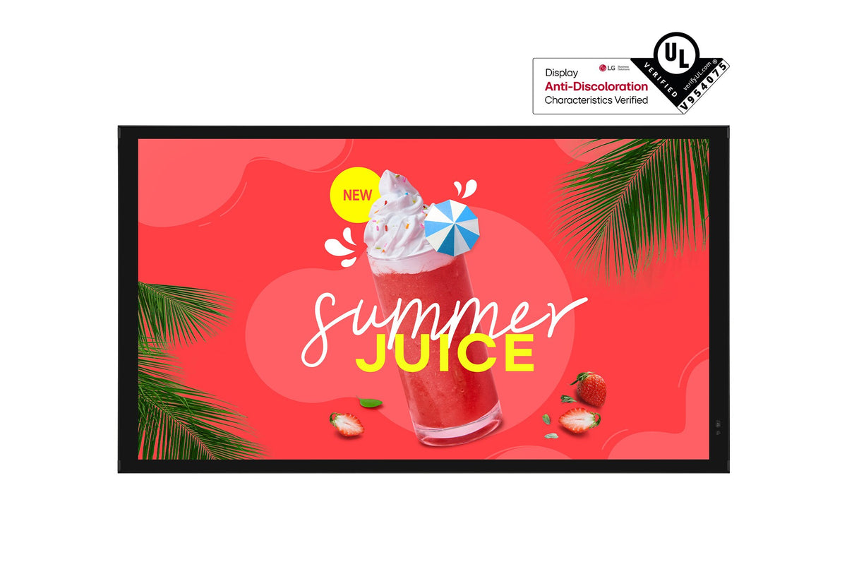 LG 49XE3P-B: 49 Inch High Brightness Outdoor Display with Anti-Discoloration Technology - front view with on-screen content