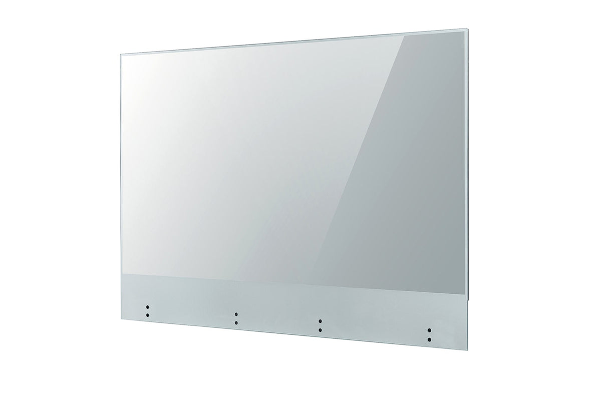 LG 55EW5TK-A: 55 Inch Transparent OLED Touch Signage Display - angled view (1 of 2)