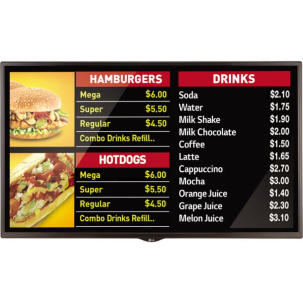LG 55SM3CB: 55 Inch Digital Signage Display - front view with on-screen content