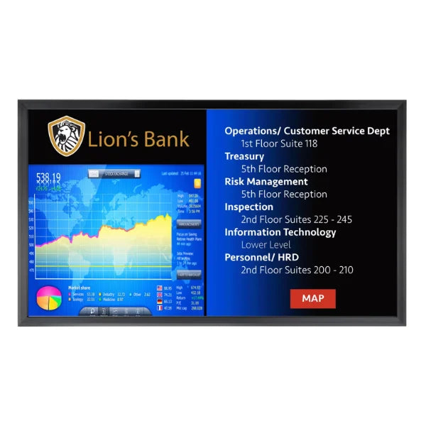 LG 55TA3E: 55 Inch Interactive Digital Signage Display - front view with on-screen content