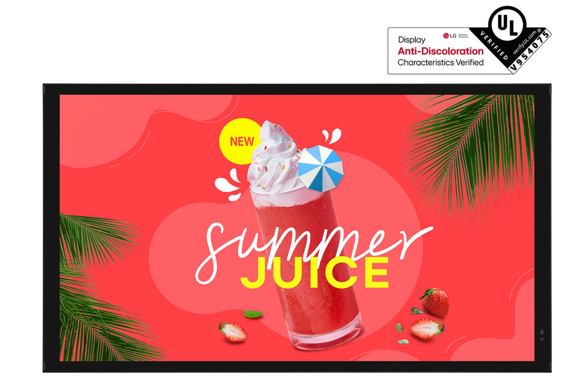 LG 55XE3P-B: 55 Inch Touch Outdoor Display with Anti-Discoloration Technology - front view with on-screen content