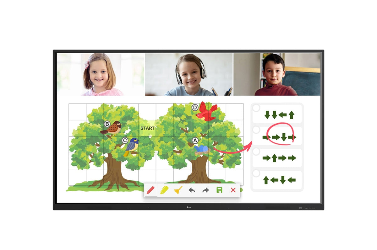 LG 65TR3DJ: CreateBoard 65 Inch UHD Interactive Whiteboard with 20-Point Touch - front view with on-screen content