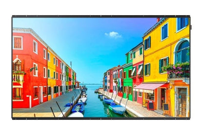 LG 65UP5Q-E: 65 Inch UHD Signage Display with LG Shield Security - front view with on-screen content