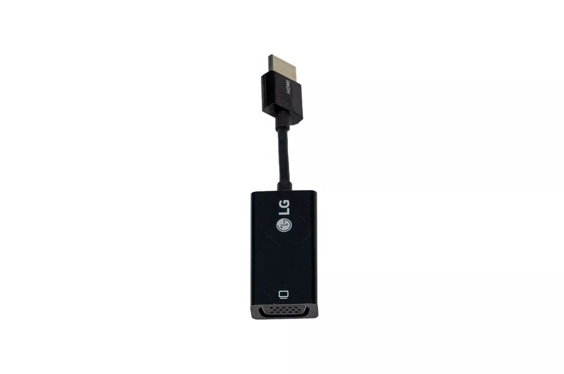 LG EAD64025801 black HDMI to VGA laptop cable adapter, front view, supplied in India