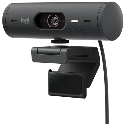 Logitech Brio 505: Full HD Webcam with AI Auto Framing and RightLight 4 - angled view
