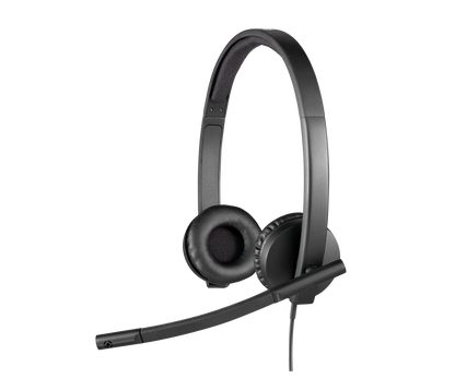 Logitech H570e Stereo: Wired USB Business Headset with Noise Canceling Mic - angled view