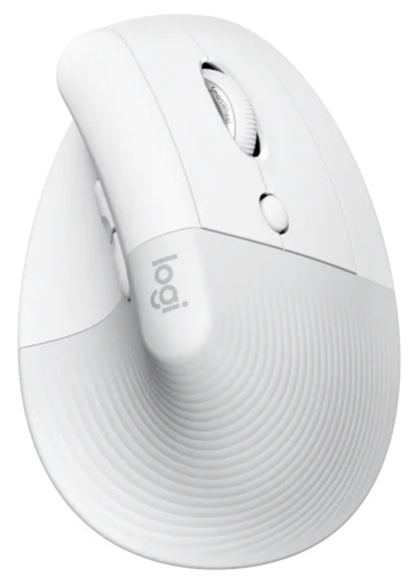 Logitech LIFT Vertical Ergonomic Mouse for Business - front view in off-white