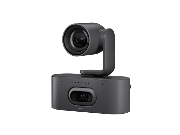 Logitech Rally AI Camera Pro: Dual-Lens PTZ Camera with RightSight 2 - angled view