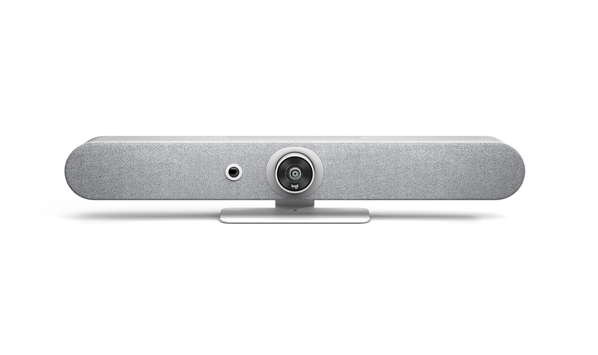 Logitech Rally Bar: All in One Video Conferencing System for Midsize and Large Rooms - front view in off-white