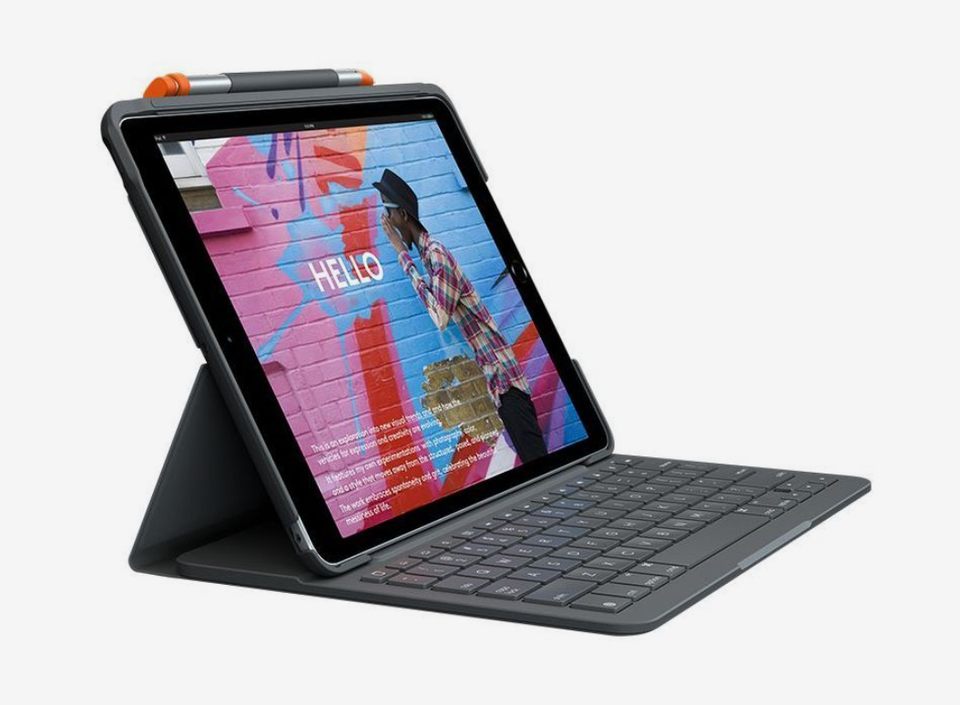 Logitech Slim Folio: Bluetooth Keyboard Case for iPad 7th, 8th and 9th Gen - front view