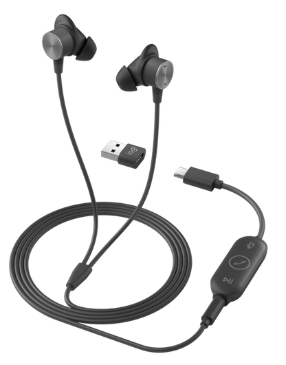 Logitech Zone Wired Earbuds: USB-C In-Ear Headset Certified for Microsoft Teams - front view (2 of 2)