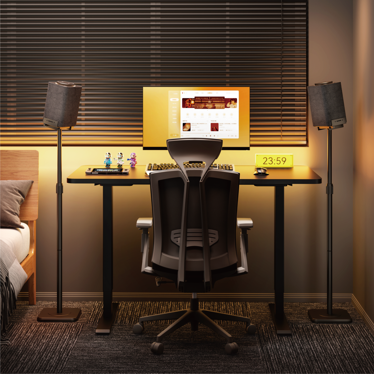 Lumi BS-75 speaker floor stand installed in a home or studio setting