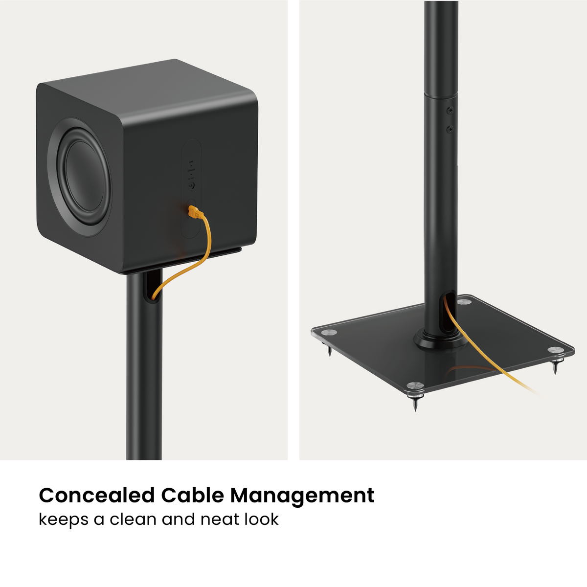 Lumi BS-76M speaker floor stand cable management detail for routing cables neatly