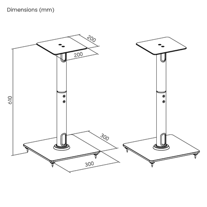 Dimension drawing of the Lumi BS-76M speaker floor stand showing overall size and mounting dimensions